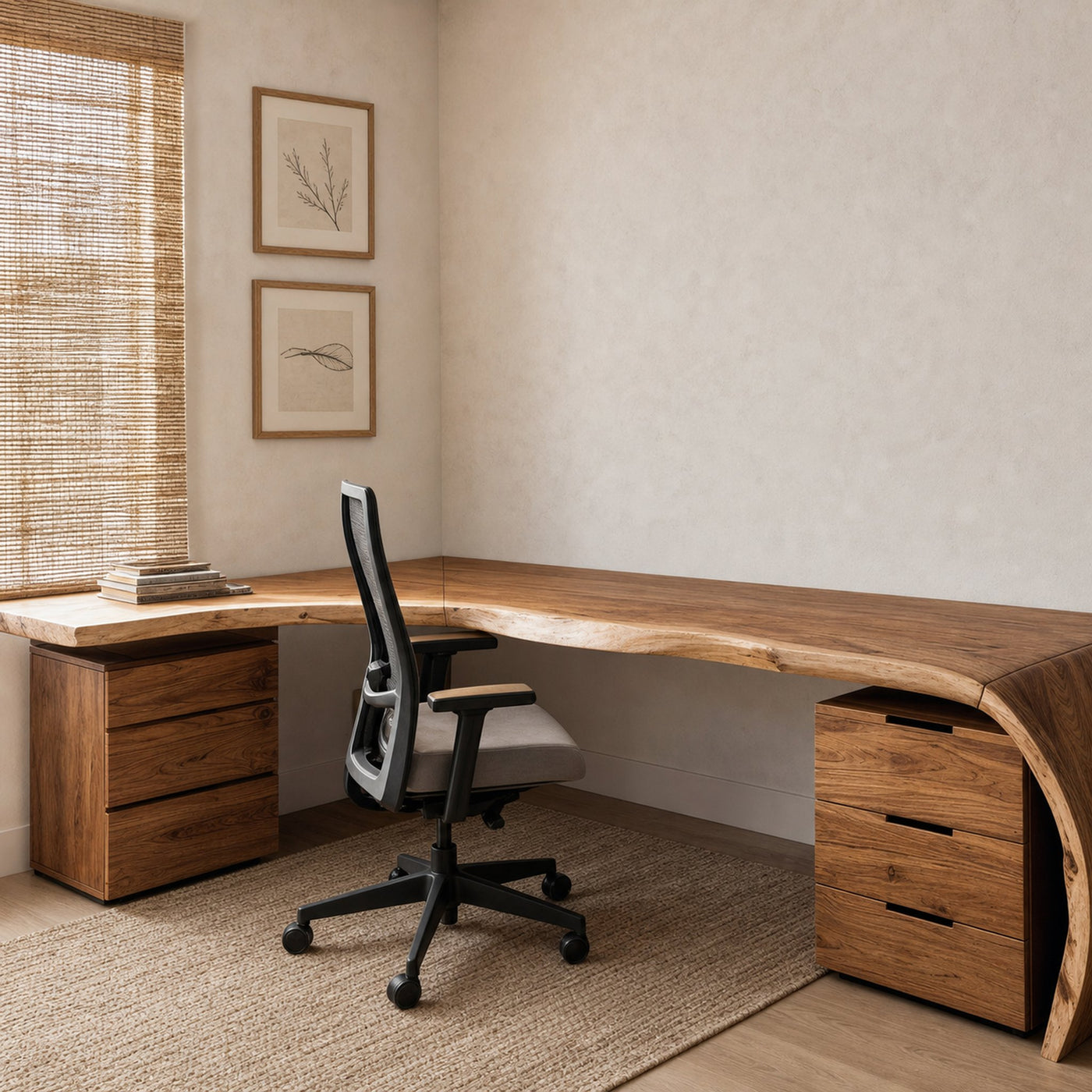 Minimalist Live Edge L Shaped Desk With Drawers For Workspace - product view 2