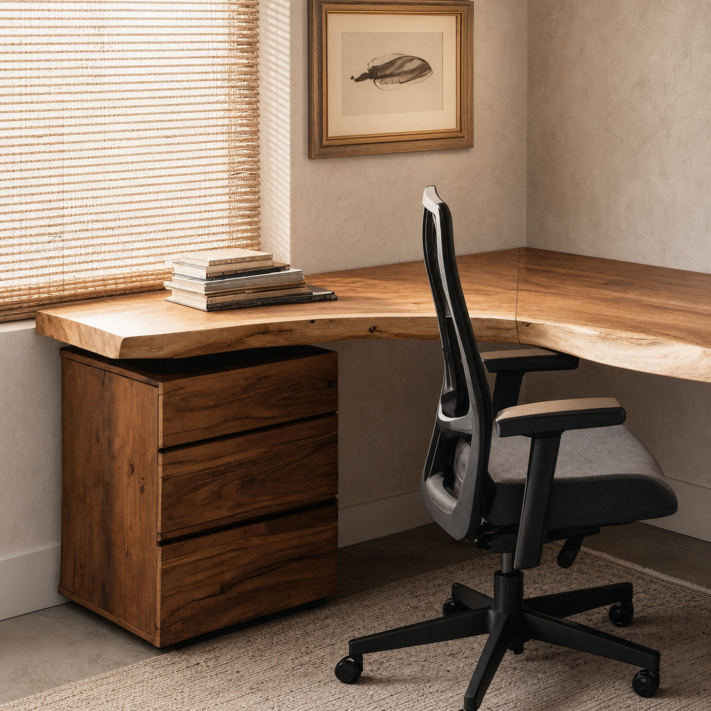 Minimalist Live Edge L Shaped Desk With Drawers For Workspace - product view 3
