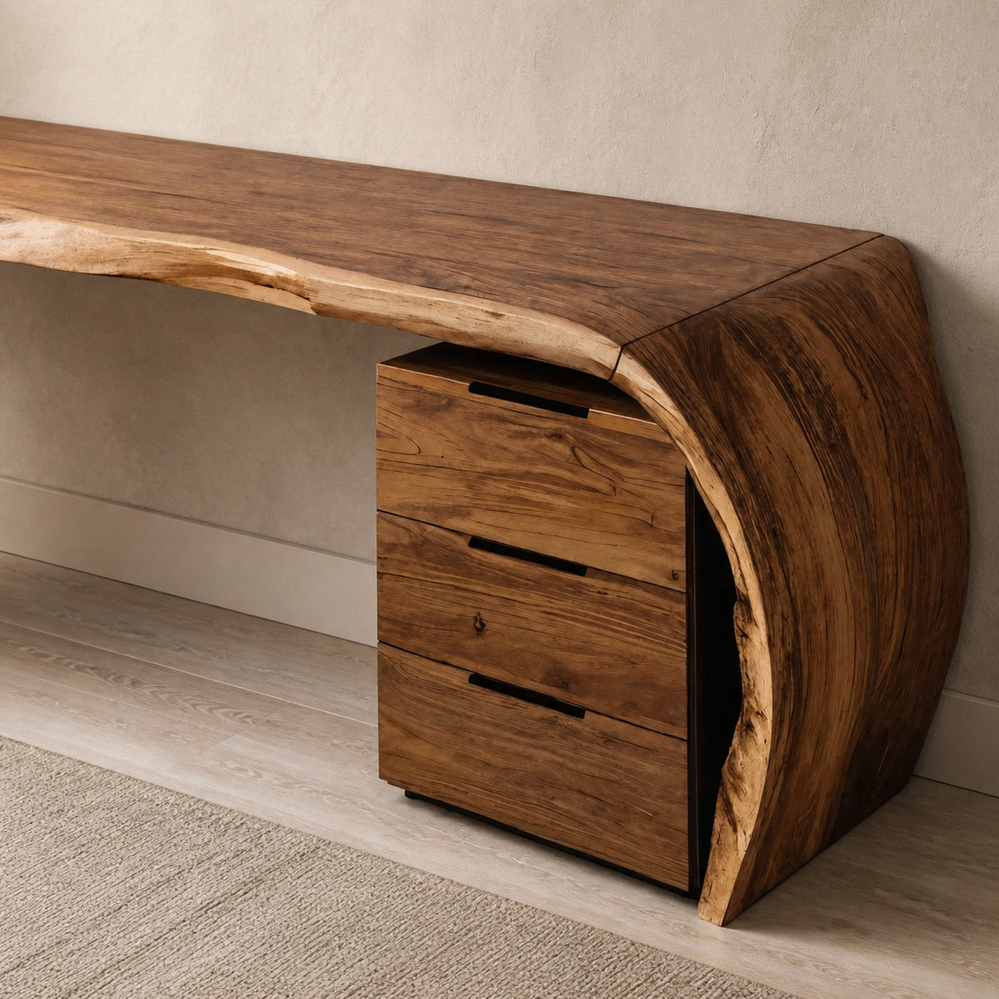 Minimalist Live Edge L Shaped Desk With Drawers For Workspace - product view 4