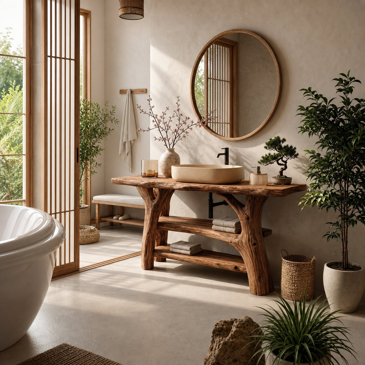 Minimalist Live Edge Vanity For Small Bathroom Design - product view 2