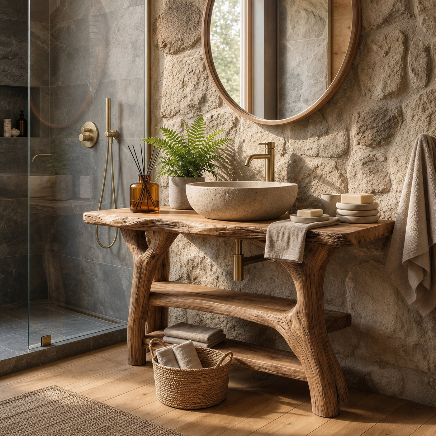 Minimalist Live Edge Vanity For Small Bathroom Design - product view 3