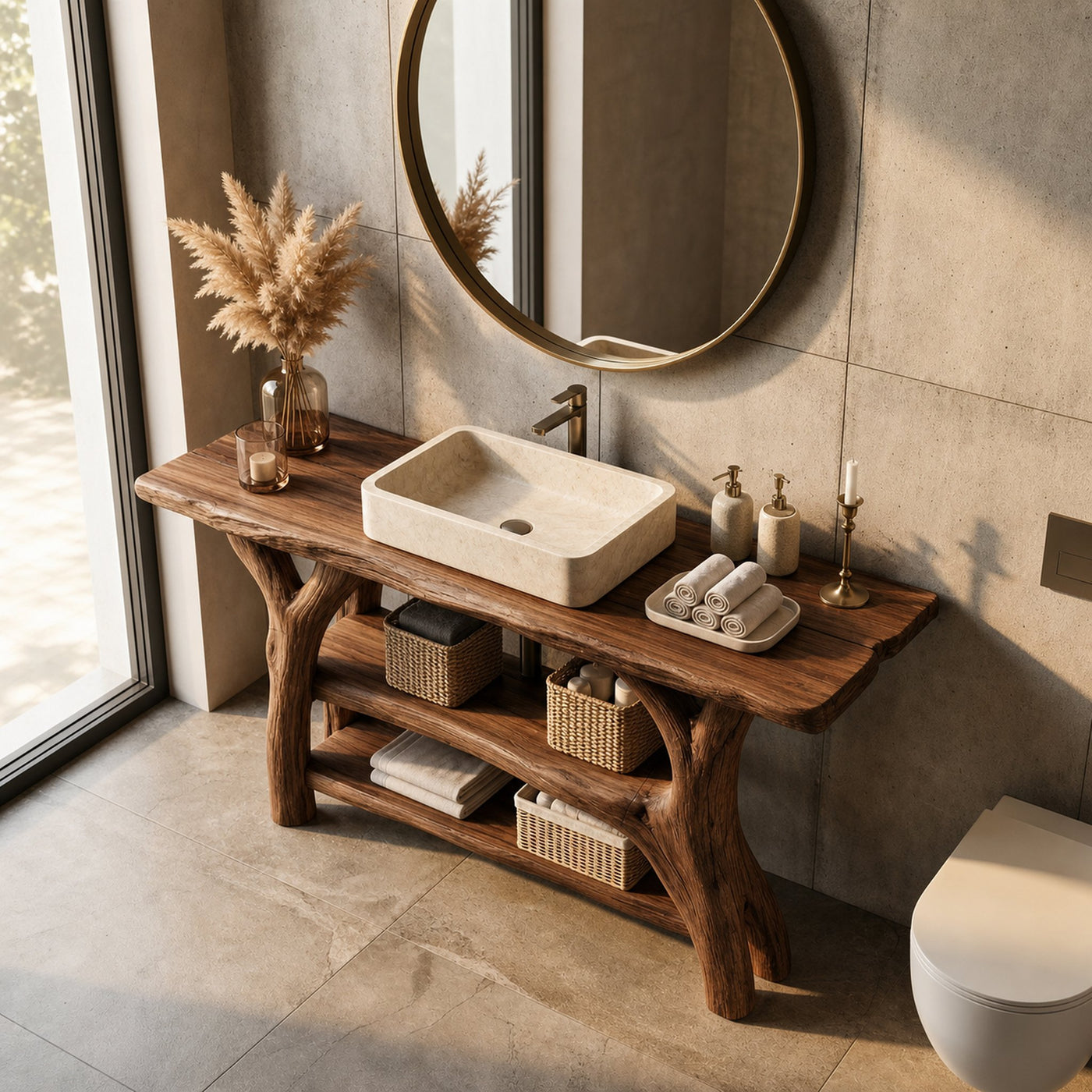 Minimalist Live Edge Vanity For Small Bathroom Design - product view 5