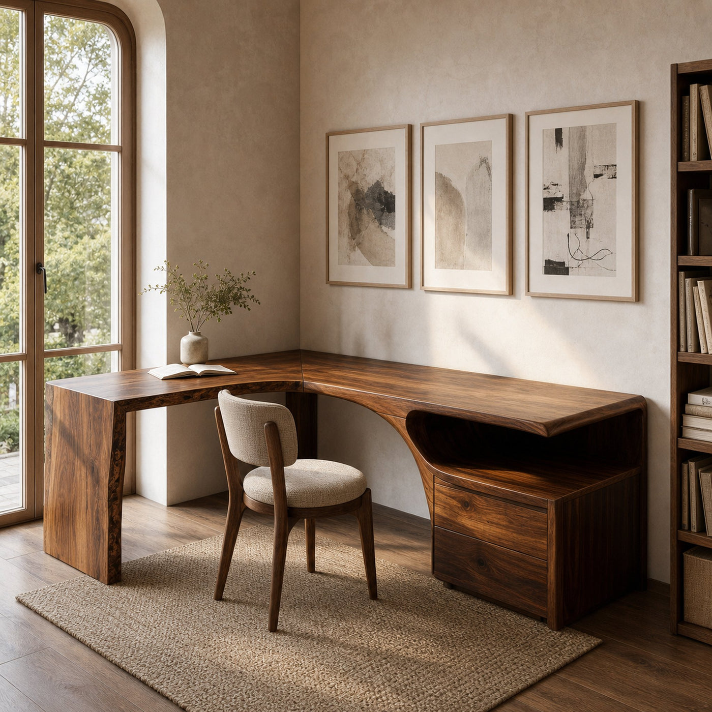 Minimalist Natural Wood L-Shaped Desk For Study Room