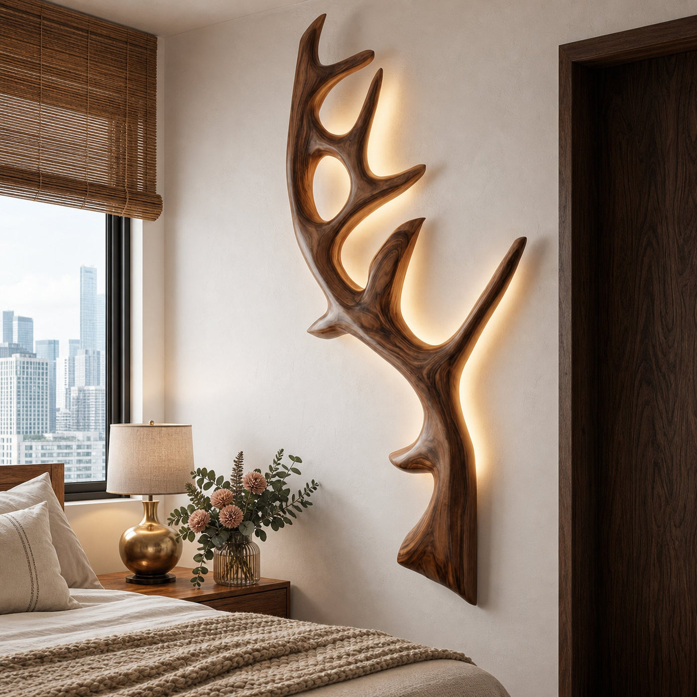 Minimalist Natural Wood Tree Wall Lamp For Bedroom Decor
