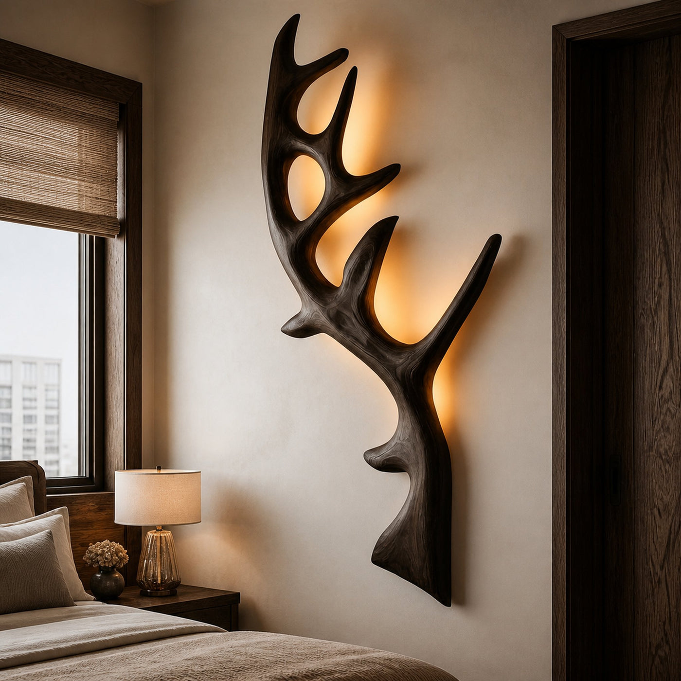 Minimalist Natural Wood Tree Wall Lamp For Bedroom Decor - product view 4