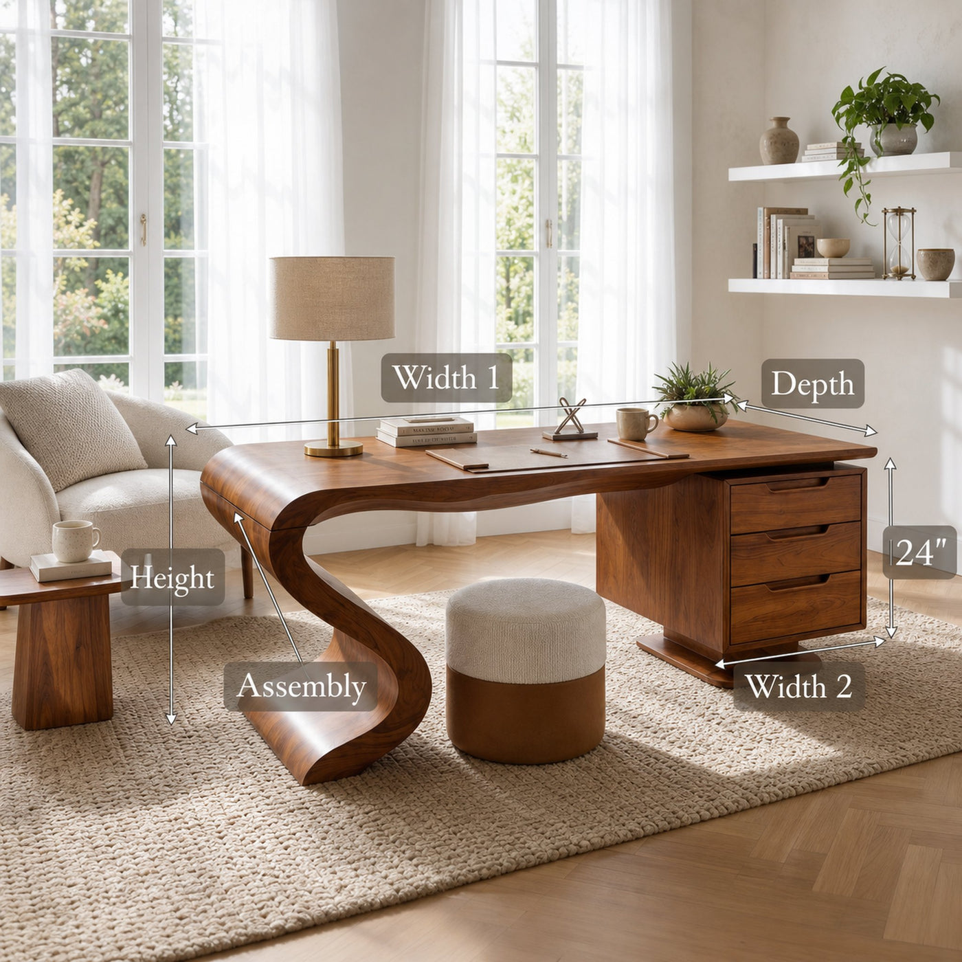 Minimalist Organic Desk With Open Shelf For Studio - product view 8