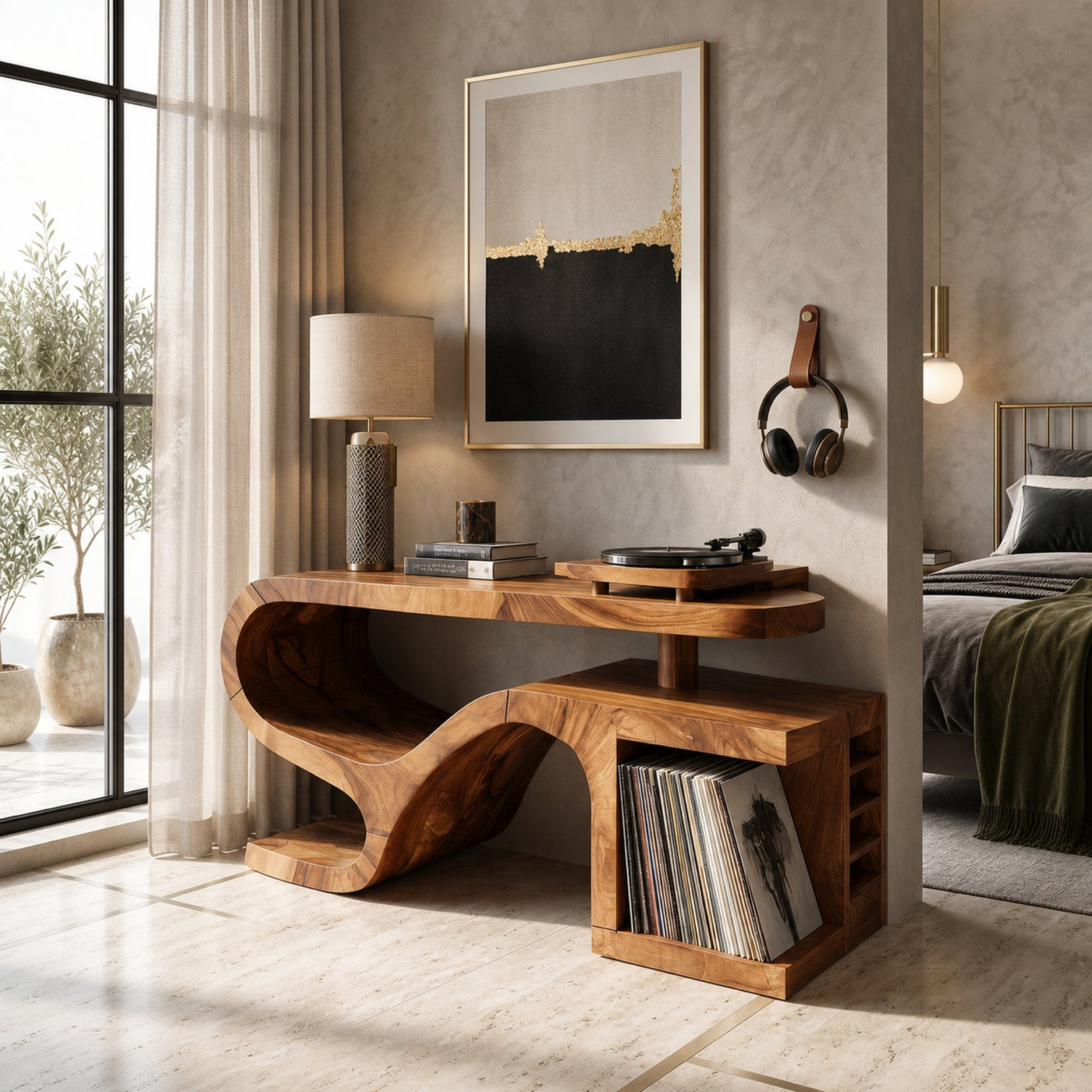 Minimalist Organic Record Player Stand Modern Loft