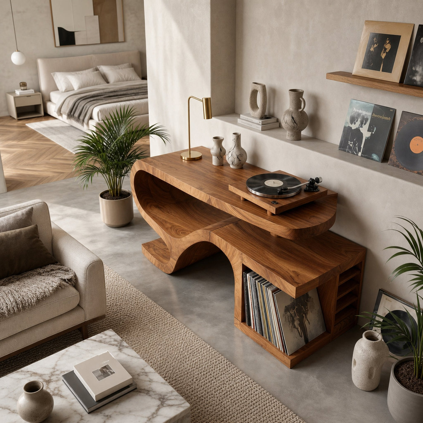 Minimalist Organic Record Player Stand Modern Loft - product view 2