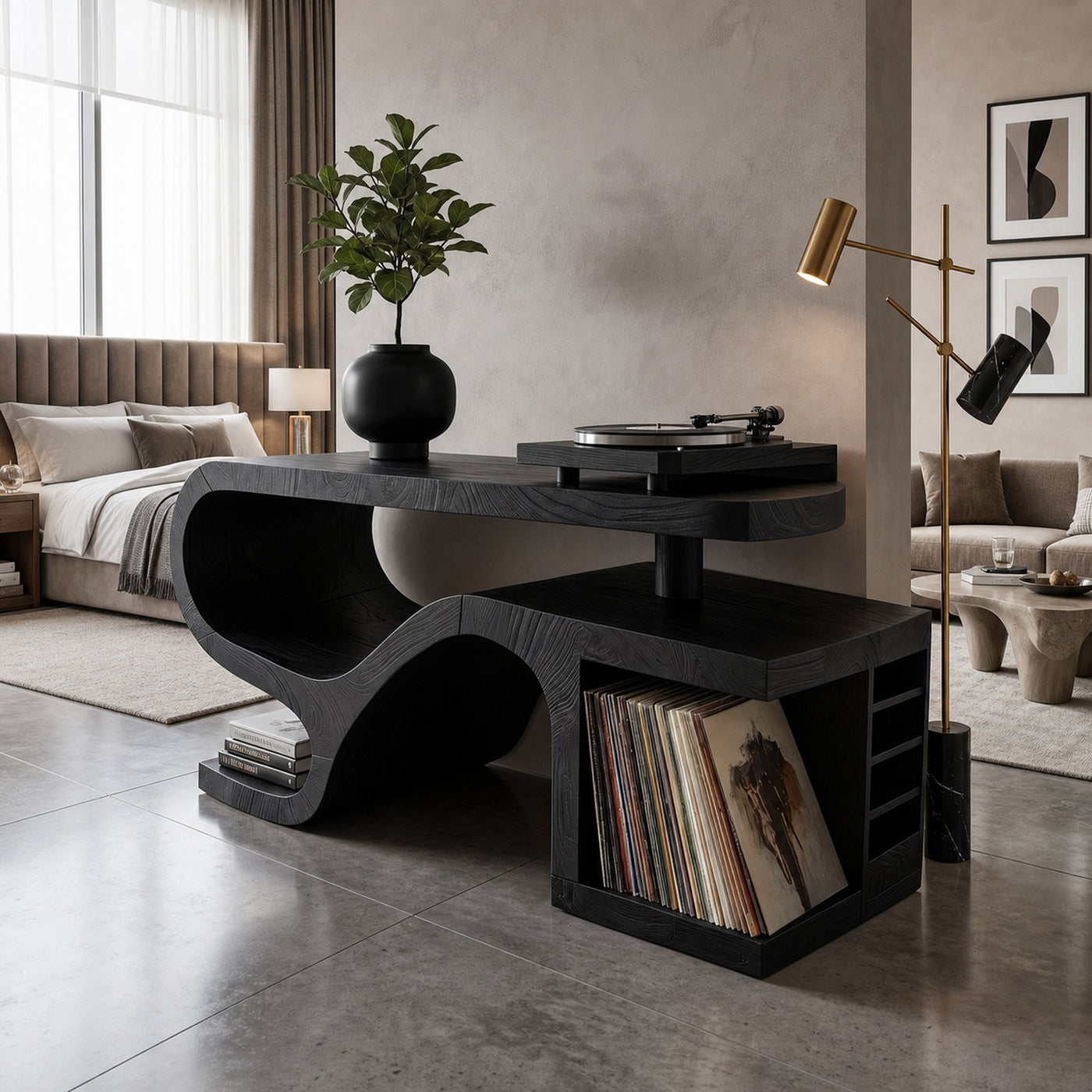 Minimalist Organic Record Player Stand Modern Loft - product view 4