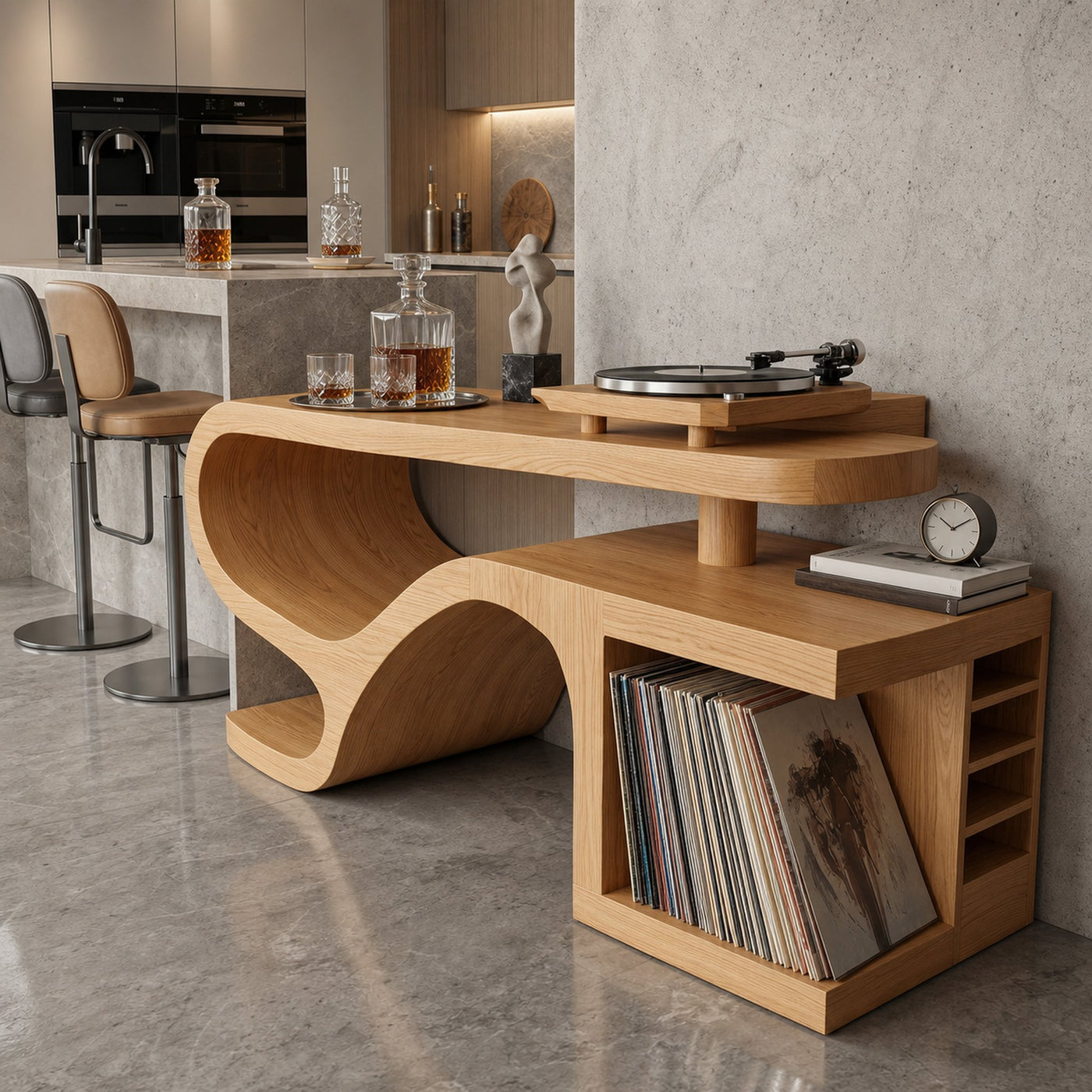 Minimalist Organic Record Player Stand Modern Loft - product view 5