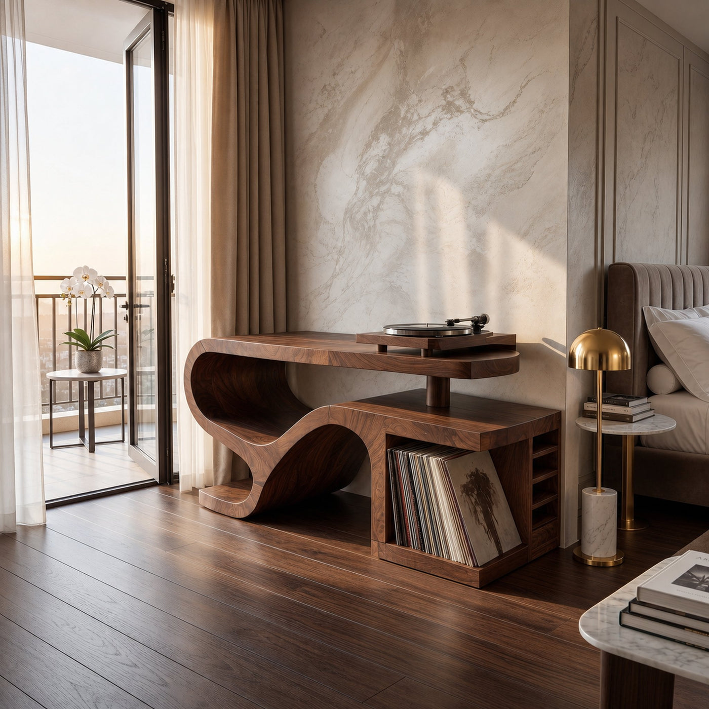Minimalist Organic Record Player Stand Modern Loft - product view 7