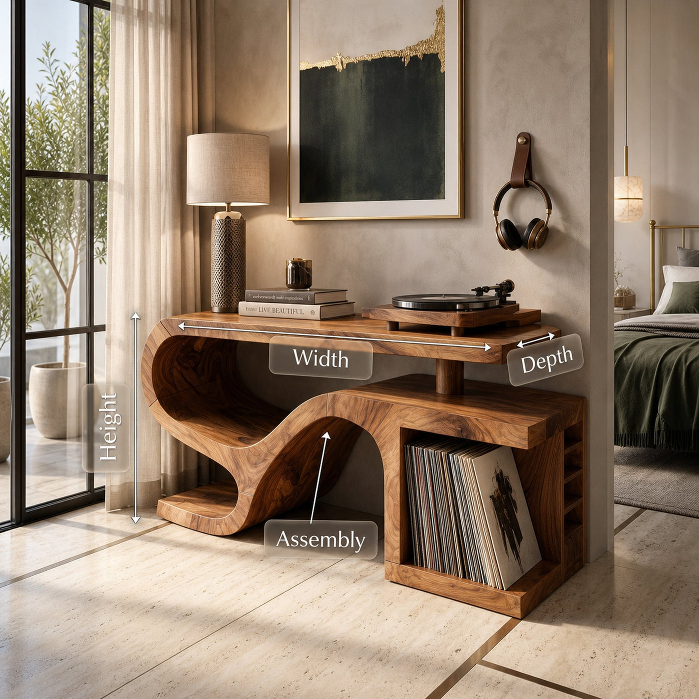 Minimalist Organic Record Player Stand Modern Loft - product view 8