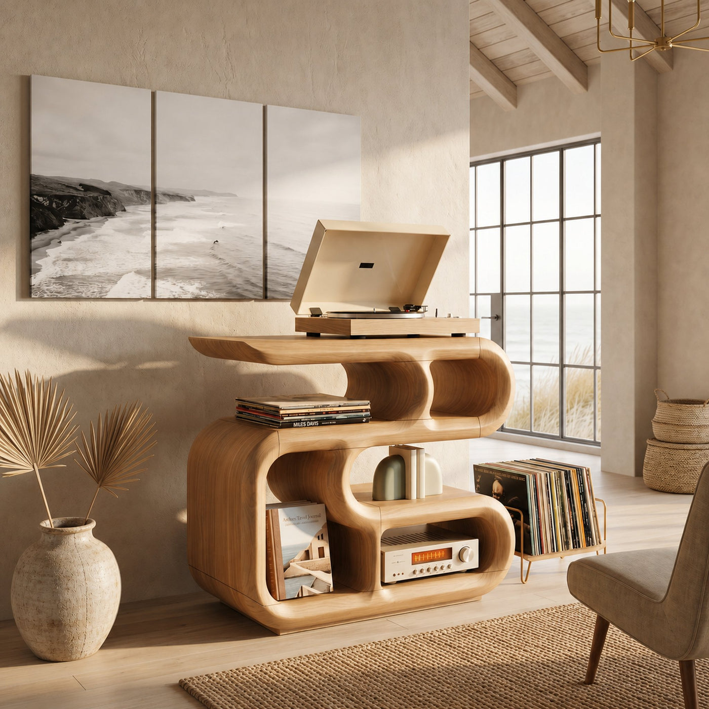 Minimalist Record Player Cabinet For Apartment Living Space - product view 5