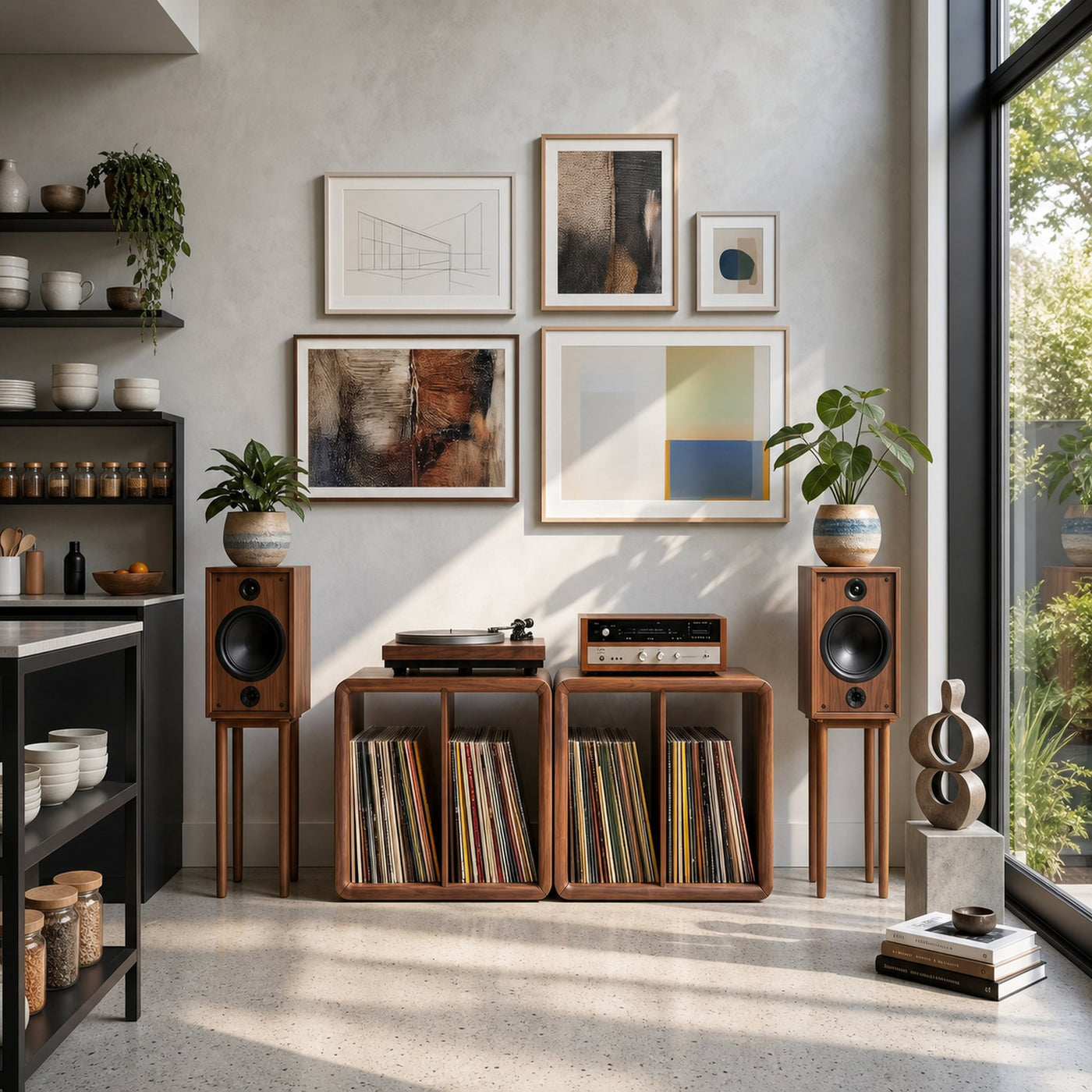 Minimalist Rounded Record Player Stand Mid Century Modern Home - product view 3