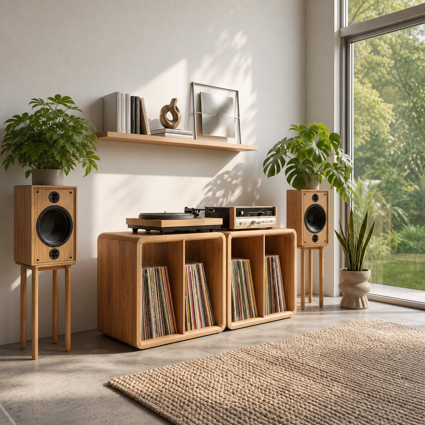Minimalist Rounded Record Player Stand Mid Century Modern Home - product view 5