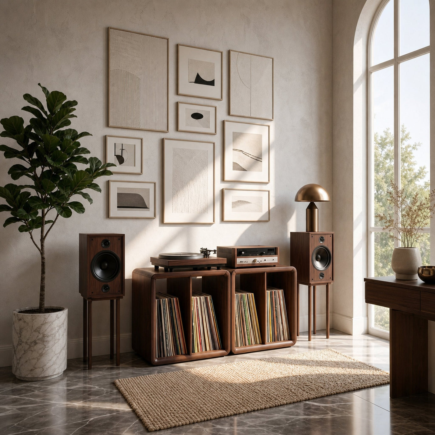 Minimalist Rounded Record Player Stand Mid Century Modern Home - product view 7