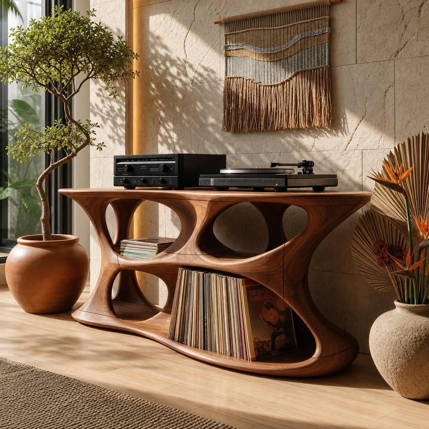 Minimalist Vinyl Storage Stand For Studio Living Space