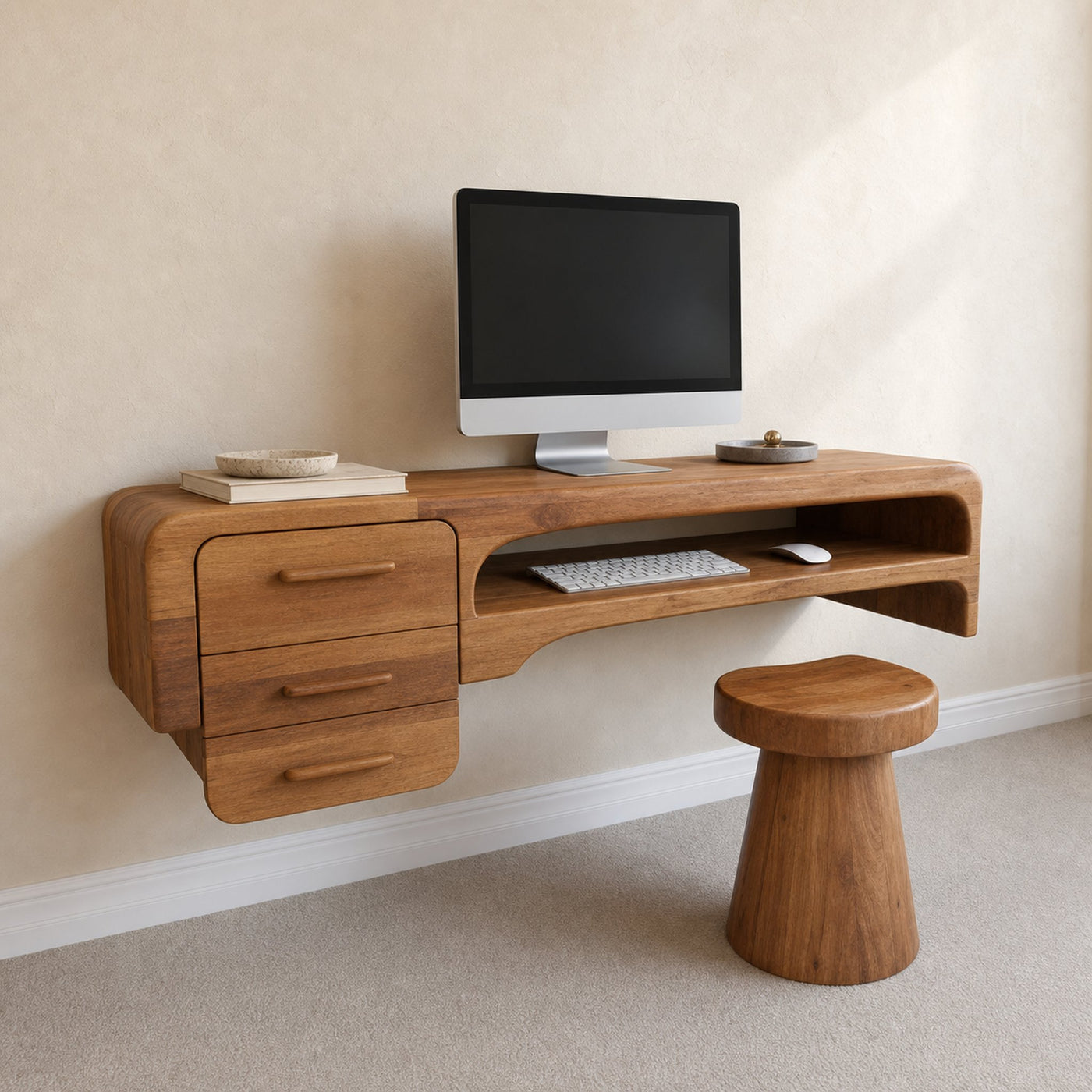 Minimalist Wall Mounted Desk With Drawers Floating Workstation For Bedroom And Office