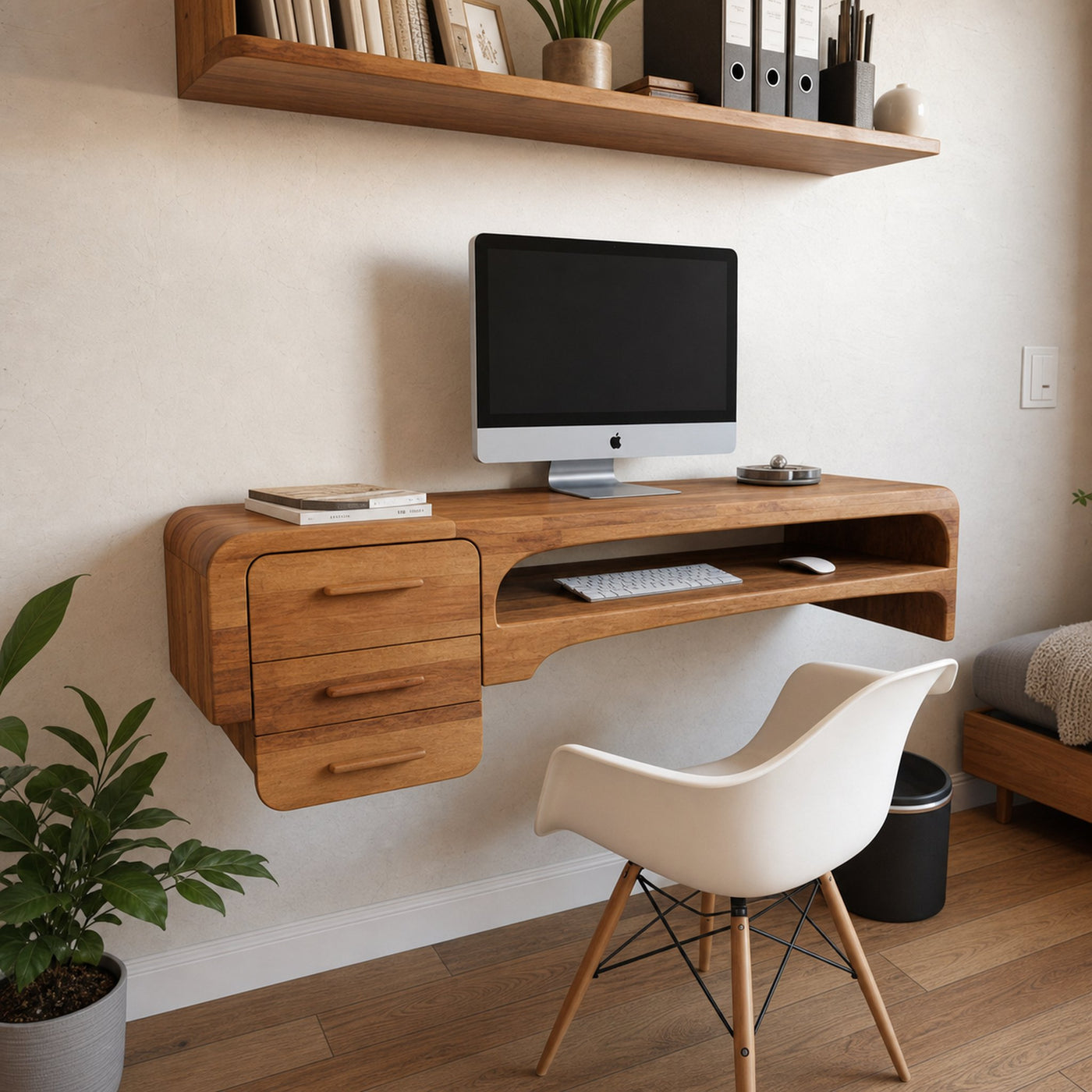 Minimalist Wall Mounted Desk With Drawers Floating Workstation For Bedroom And Office - product view 2