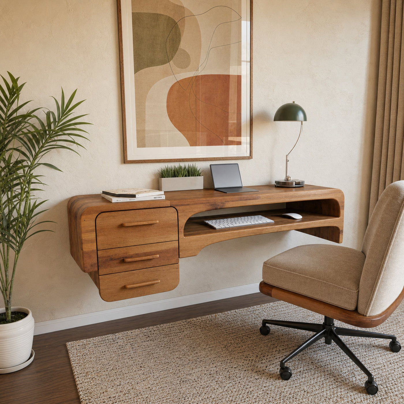 Minimalist Wall Mounted Desk With Drawers Floating Workstation For Bedroom And Office - product view 3