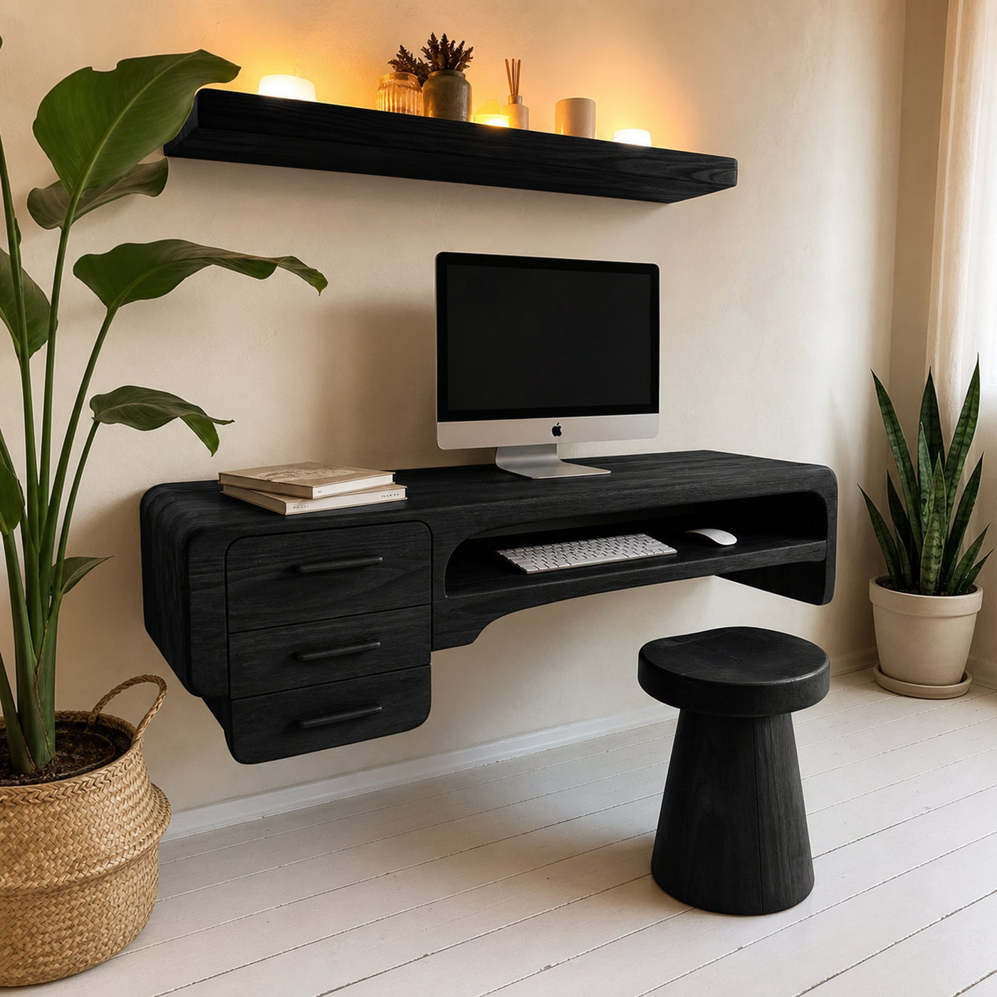 Minimalist Wall Mounted Desk With Drawers Floating Workstation For Bedroom And Office - product view 4
