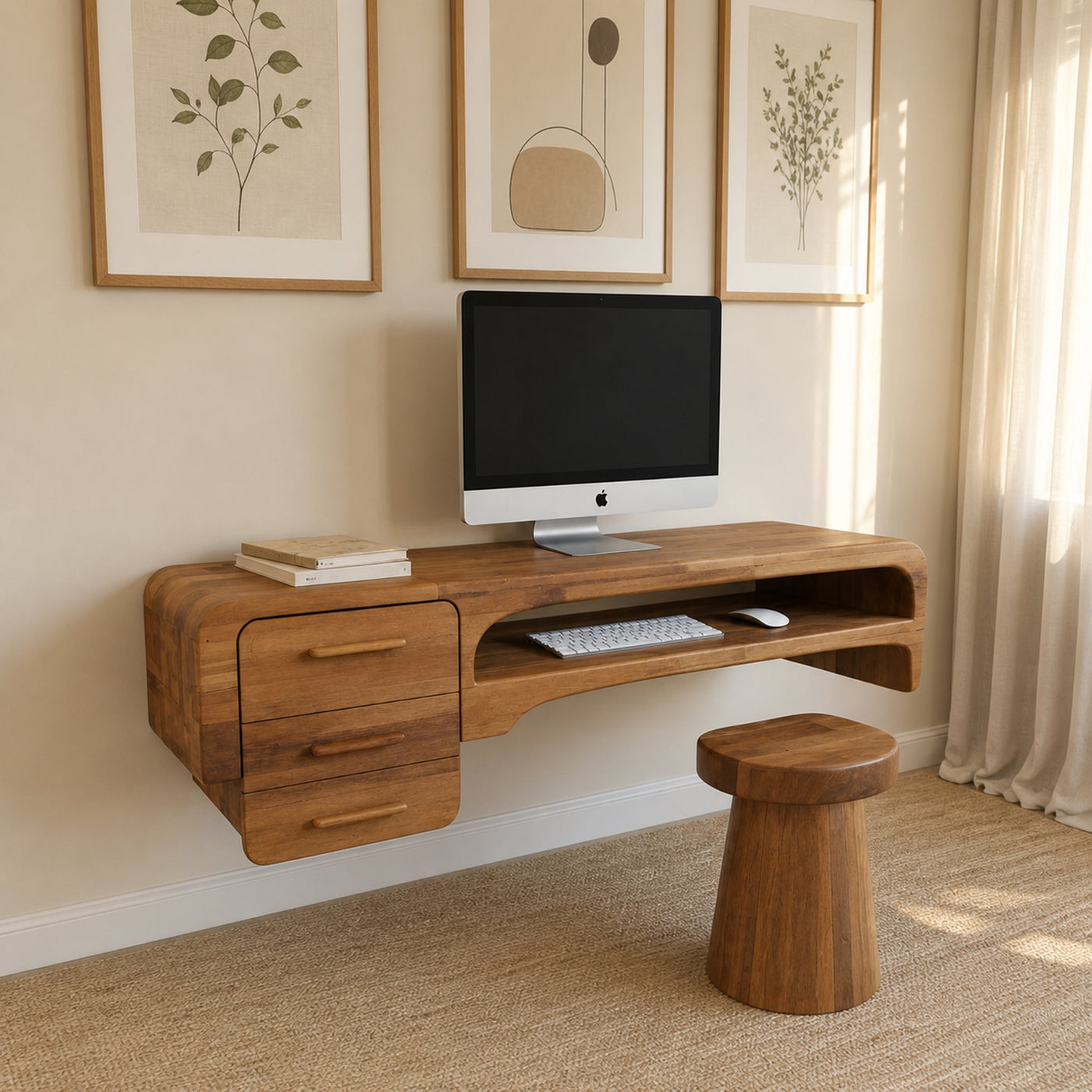 Minimalist Wall Mounted Desk With Drawers Floating Workstation For Bedroom And Office - product view 6
