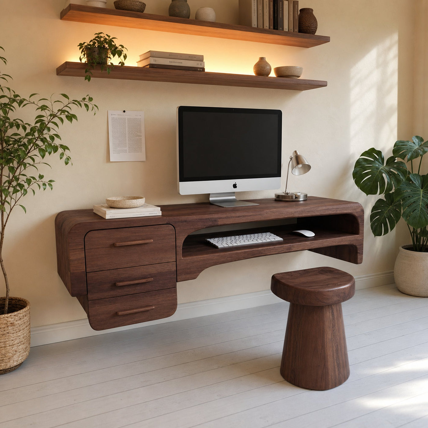 Minimalist Wall Mounted Desk With Drawers Floating Workstation For Bedroom And Office - product view 7