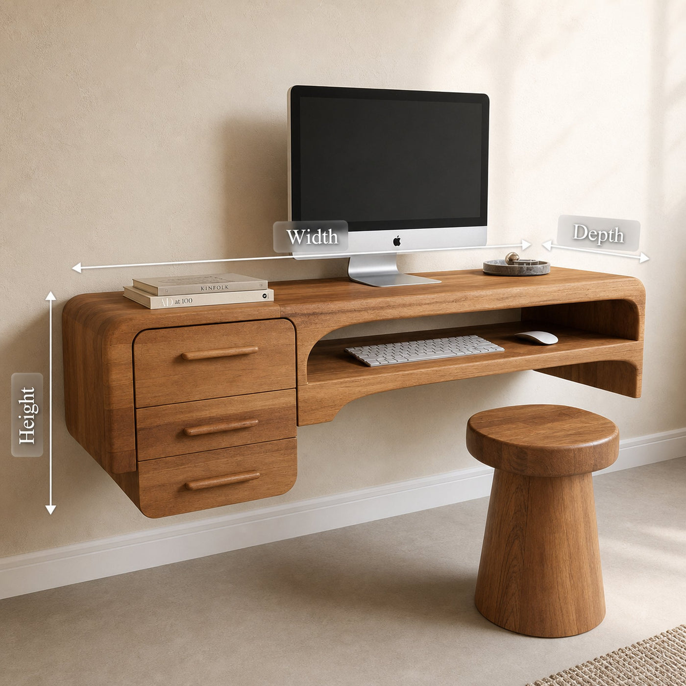 Minimalist Wall Mounted Desk With Drawers Floating Workstation For Bedroom And Office - product view 8