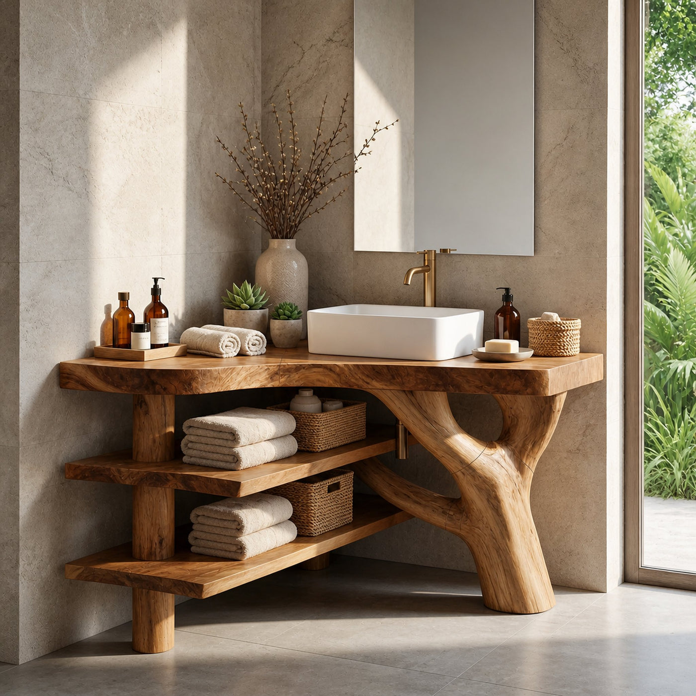 Minimalist Wood Bathroom Vanity For Compact Bathroom