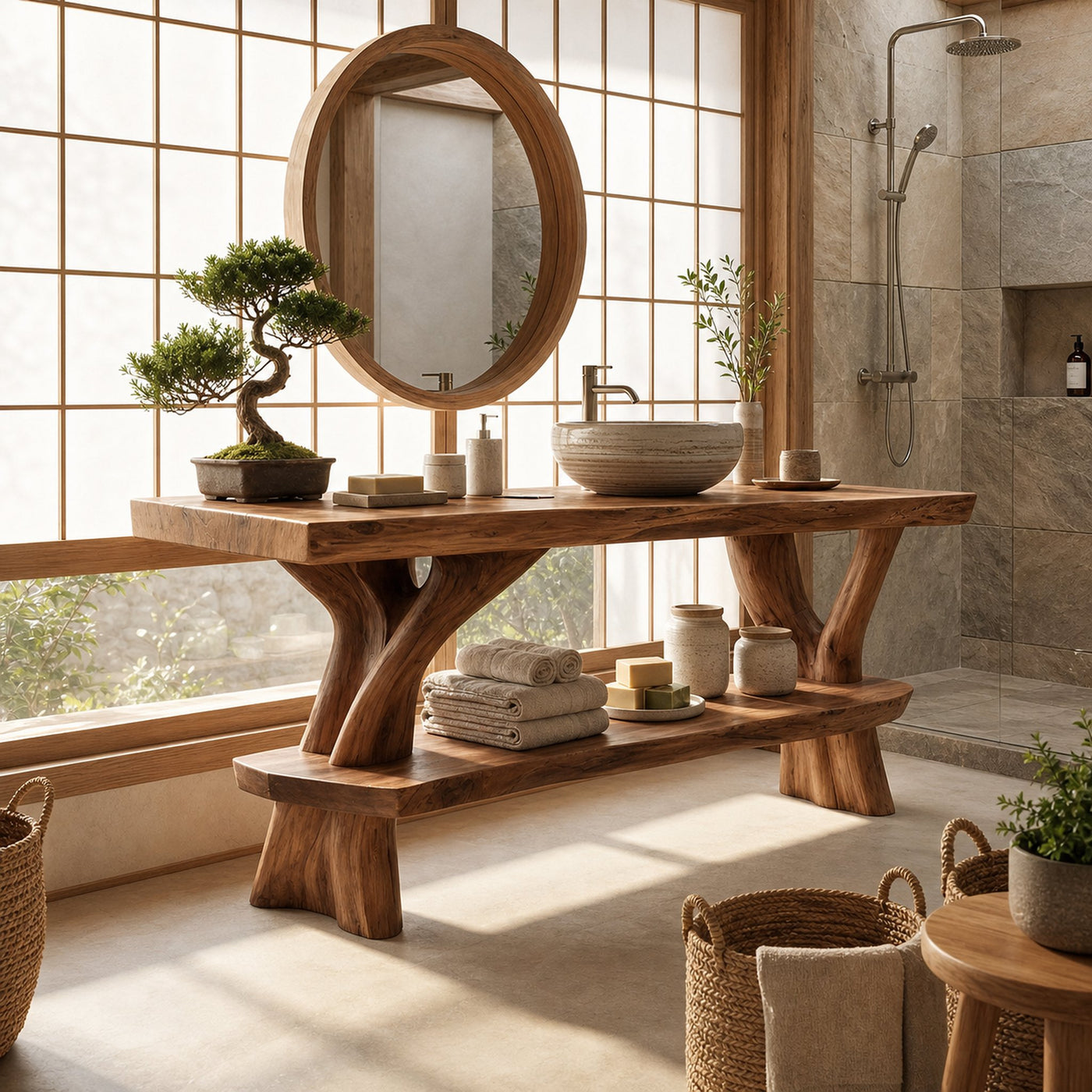 Minimalist Wood Bathroom Vanity For Simple Bathroom Design