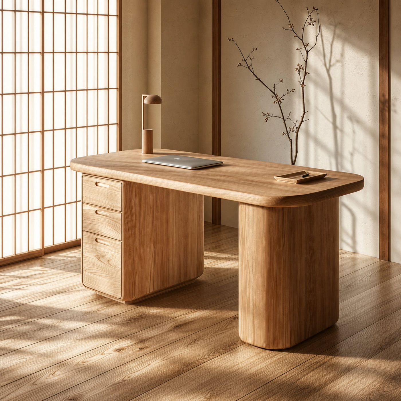 Minimalist Wooden Desk With Storage For Home Office And Bedroom