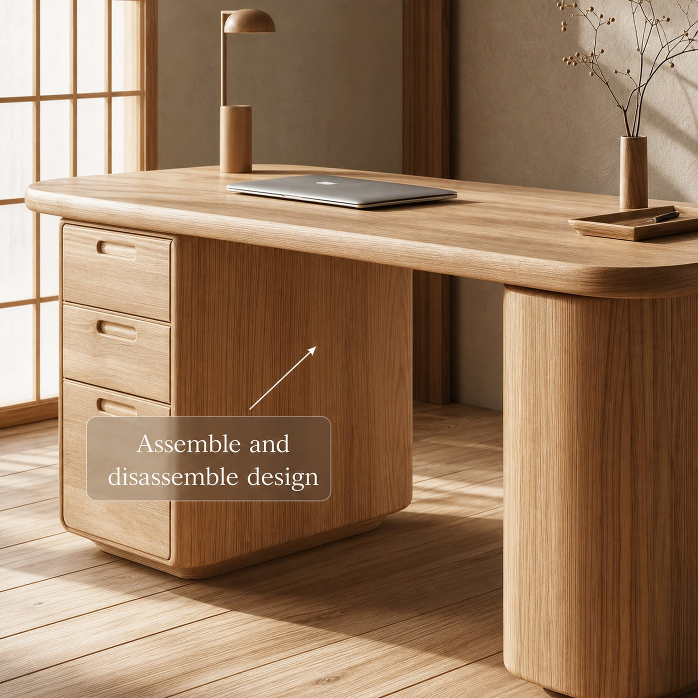 Minimalist Wooden Desk With Storage For Home Office And Bedroom - product view 3