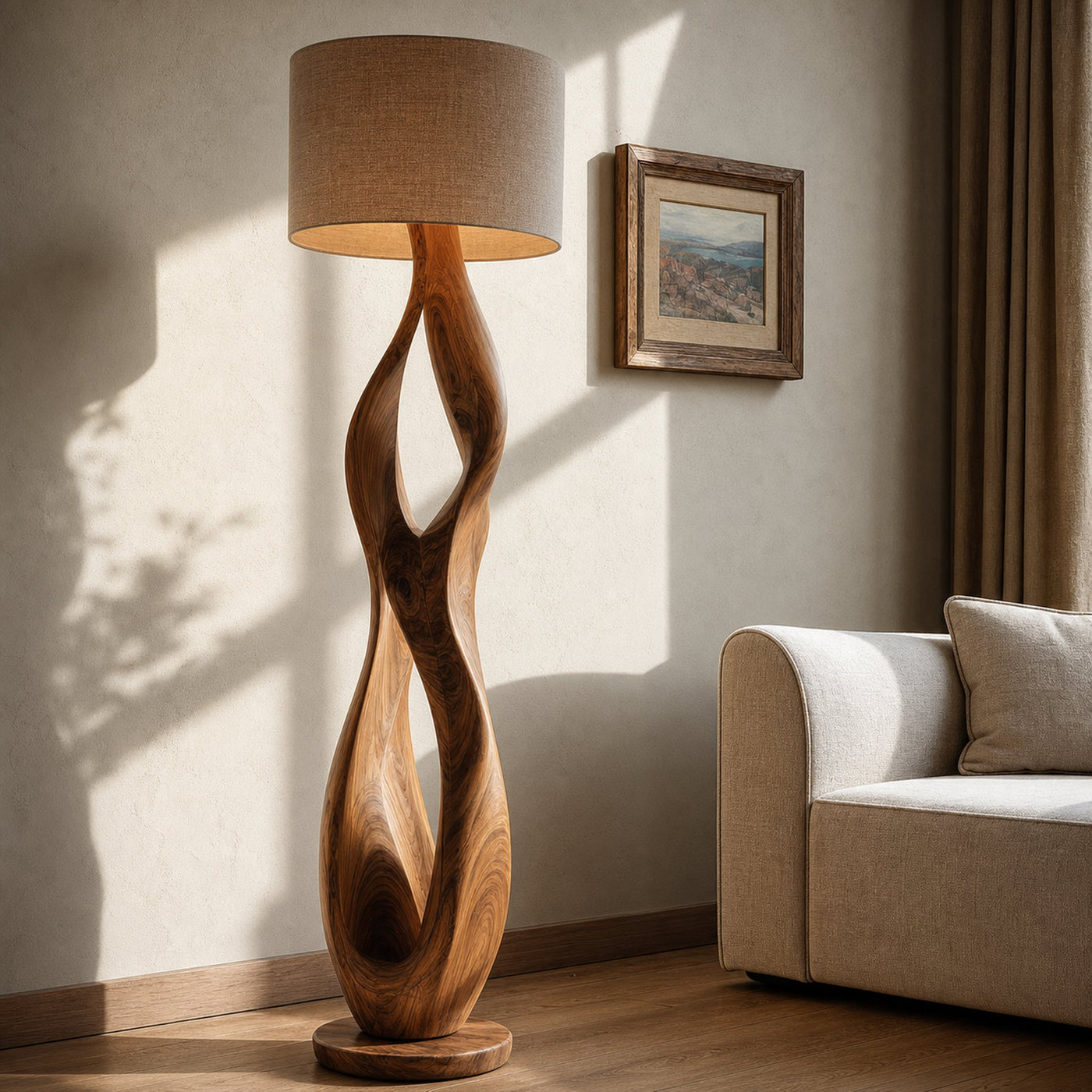 Minimalist Wooden Lamp With Drum Shade For Bedroom - product view 2