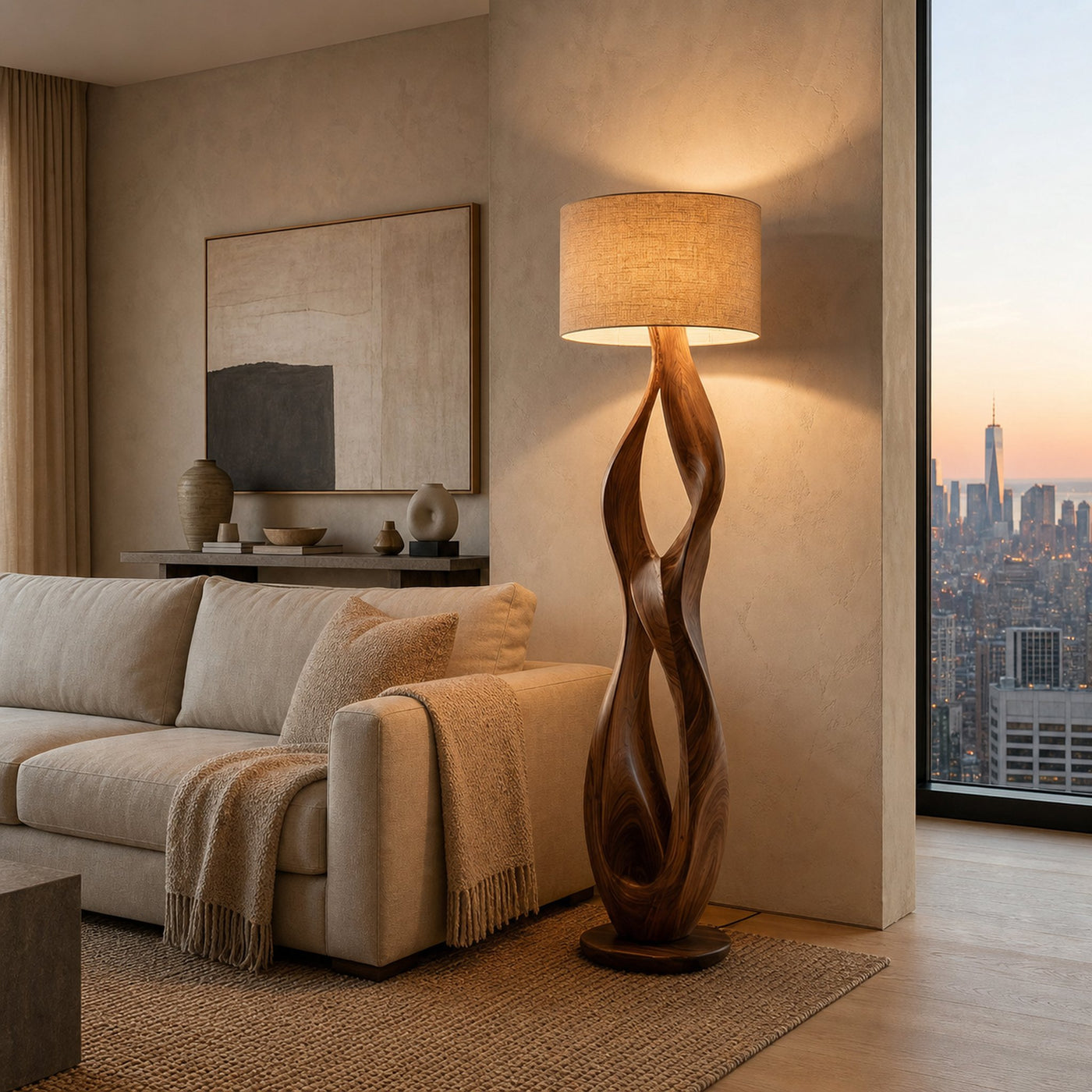 Minimalist Wooden Lamp With Drum Shade For Bedroom - product view 3