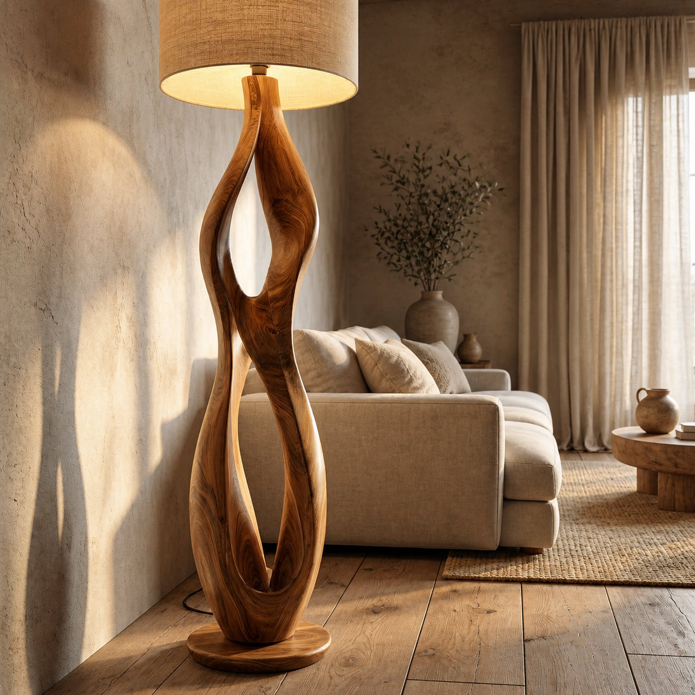 Minimalist Wooden Lamp With Drum Shade For Bedroom - product view 6