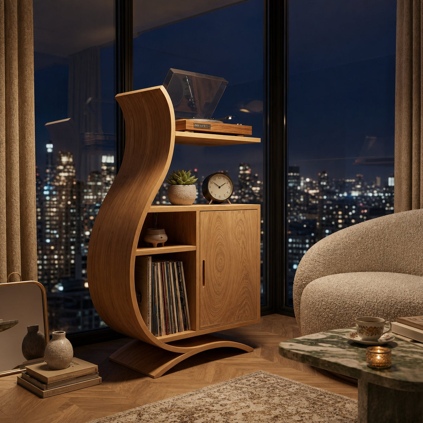 Minimalist Wooden Undulating Record Player Stand For Home Decor - product view 4