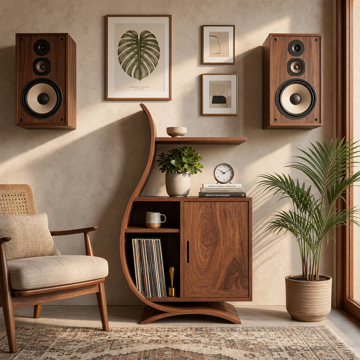 Minimalist Wooden Undulating Record Player Stand For Home Decor - product view 5