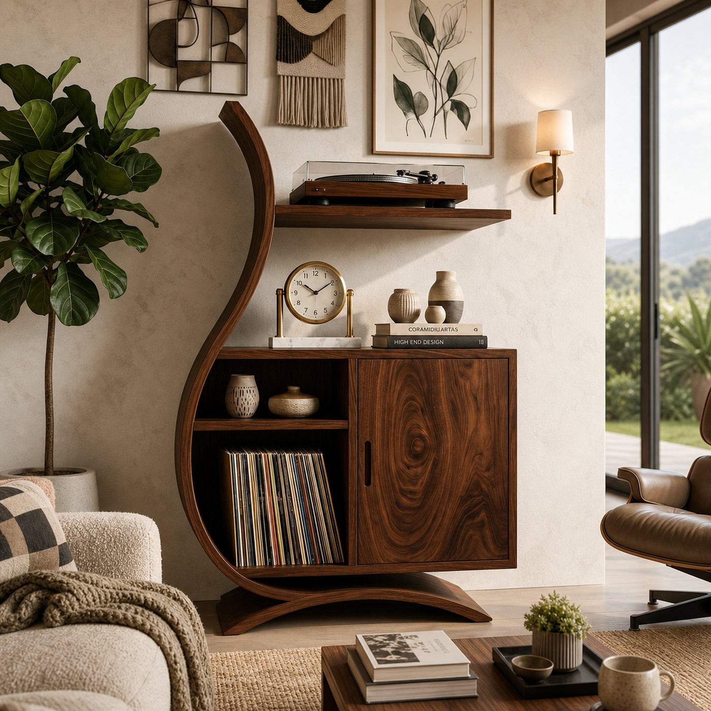 Minimalist Wooden Undulating Record Player Stand For Home Decor - product view 6