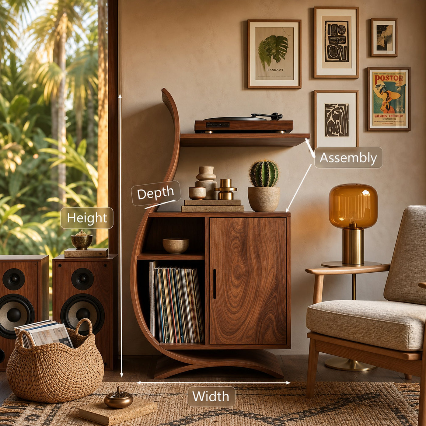 Minimalist Wooden Undulating Record Player Stand For Home Decor - product view 7