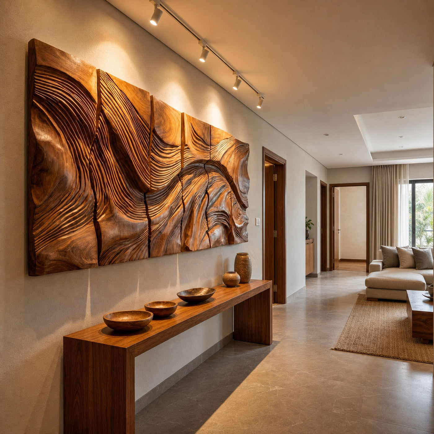 Modern Abstract Carved Wood Wall Art Living Room Wall Decor - product view 3