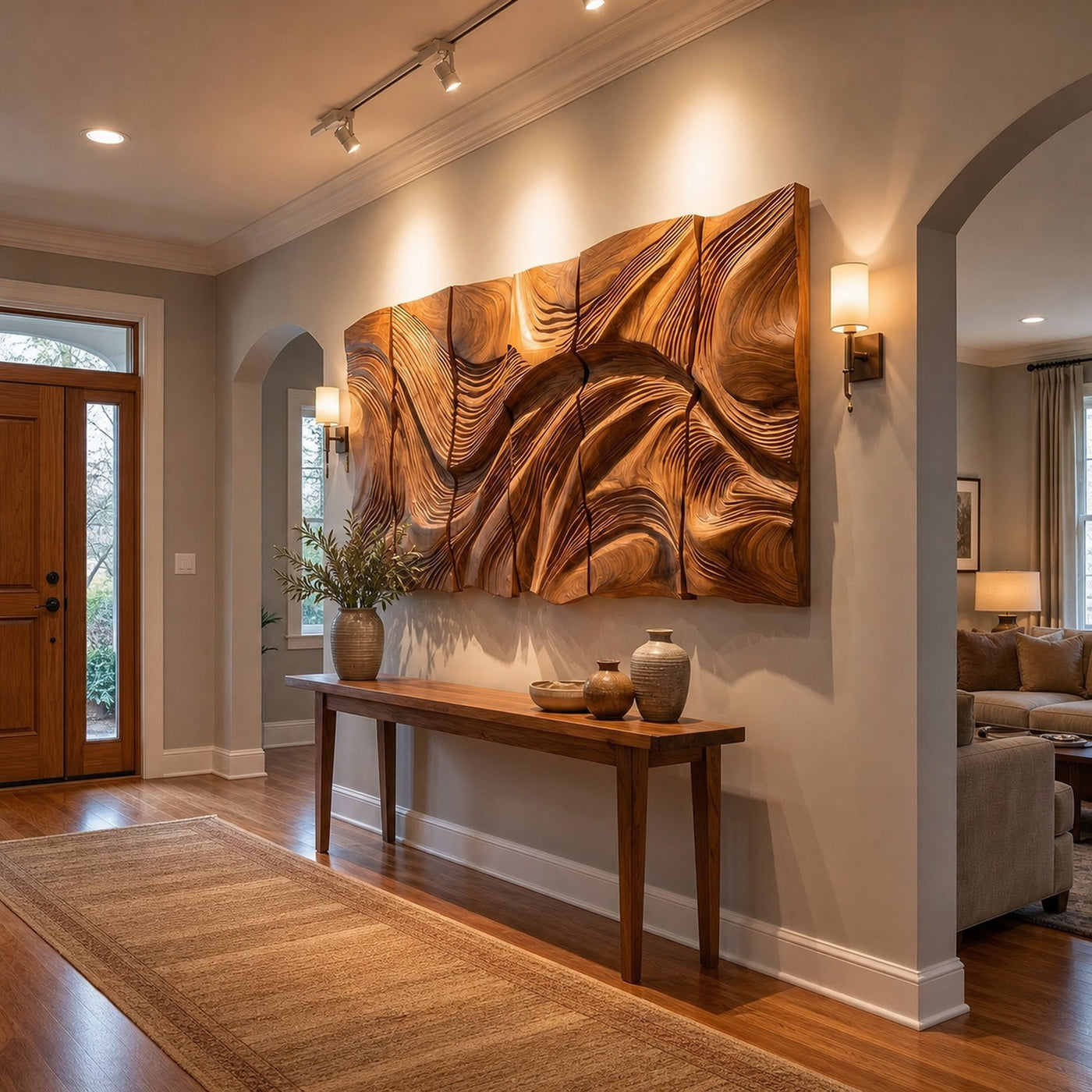 Modern Abstract Carved Wood Wall Art Living Room Wall Decor - product view 4