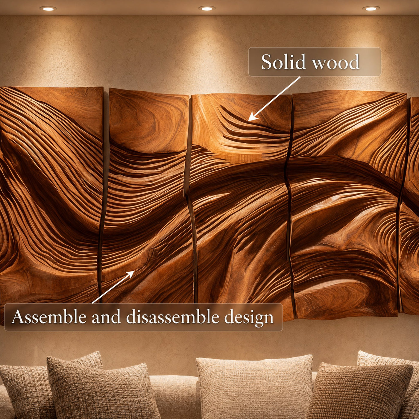 Modern Abstract Carved Wood Wall Art Living Room Wall Decor - product view 5