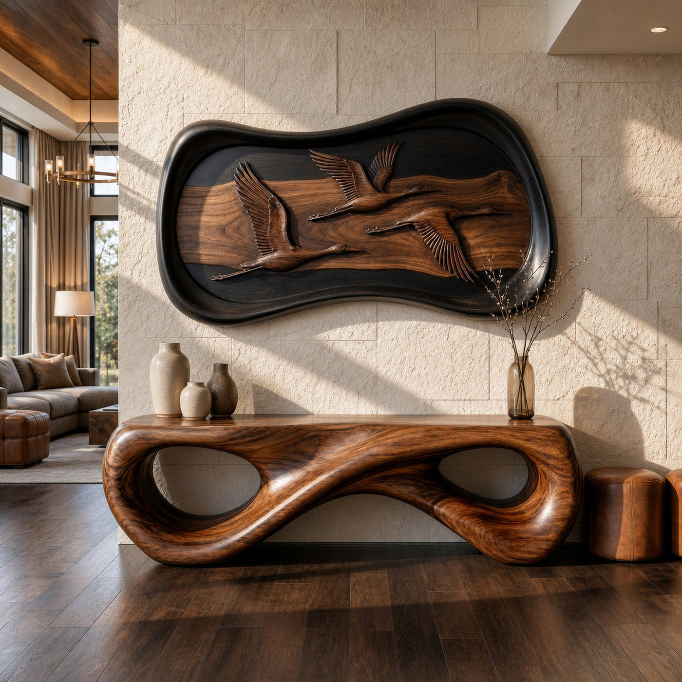 Modern Abstract Wood Sculpture Wall Art Living Room And Lounge