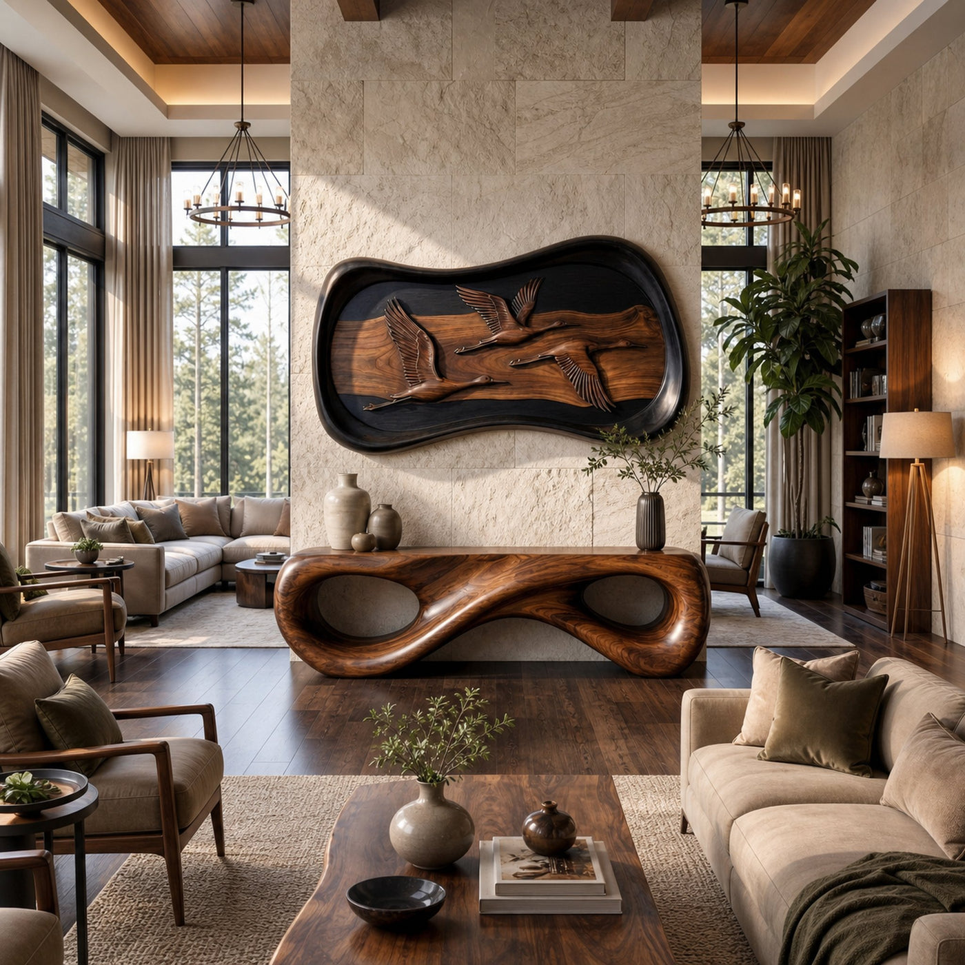 Modern Abstract Wood Sculpture Wall Art Living Room And Lounge - product view 2