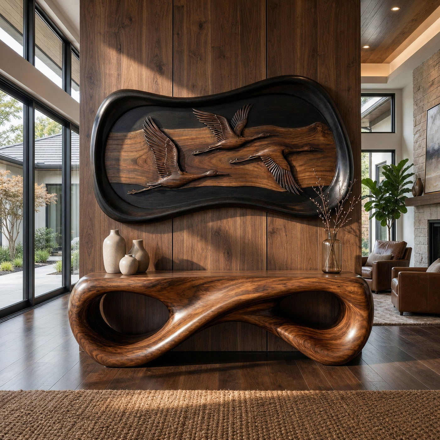 Modern Abstract Wood Sculpture Wall Art Living Room And Lounge - product view 3