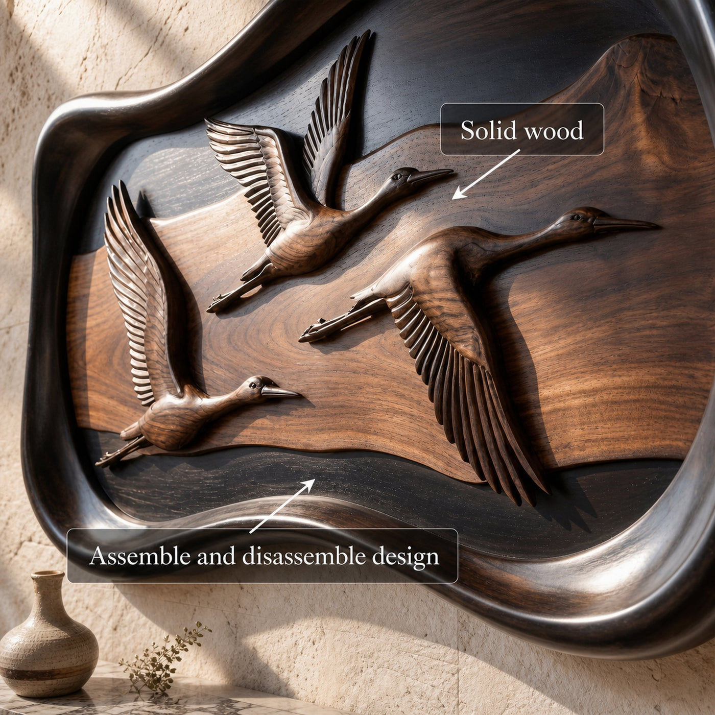 Modern Abstract Wood Sculpture Wall Art Living Room And Lounge - product view 4