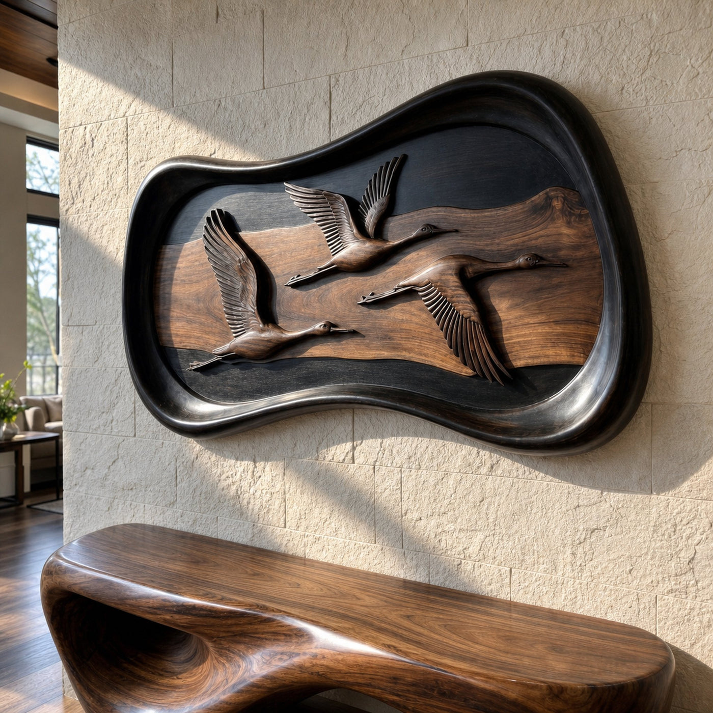Modern Abstract Wood Sculpture Wall Art Living Room And Lounge - product view 5