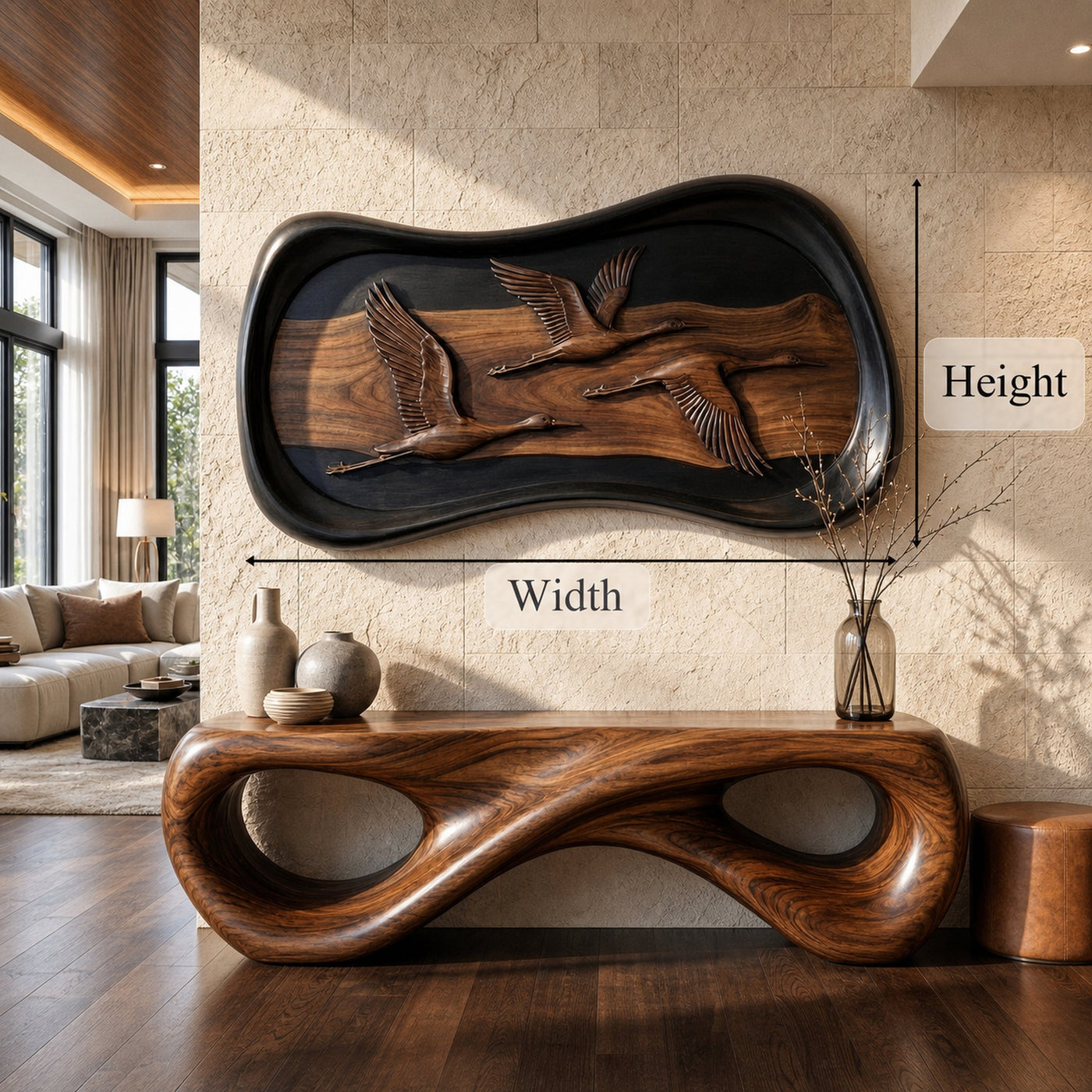 Modern Abstract Wood Sculpture Wall Art Living Room And Lounge - product view 6