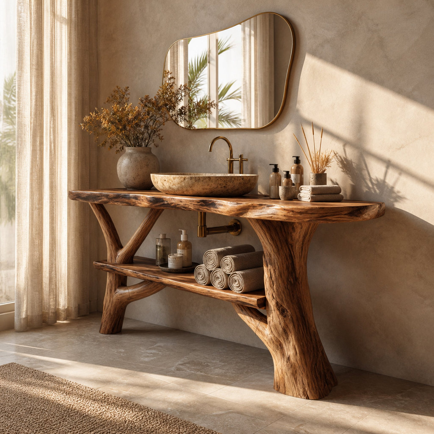 Modern Bathroom Vanity Solid Wood Live Edge For Minimal Bathroom