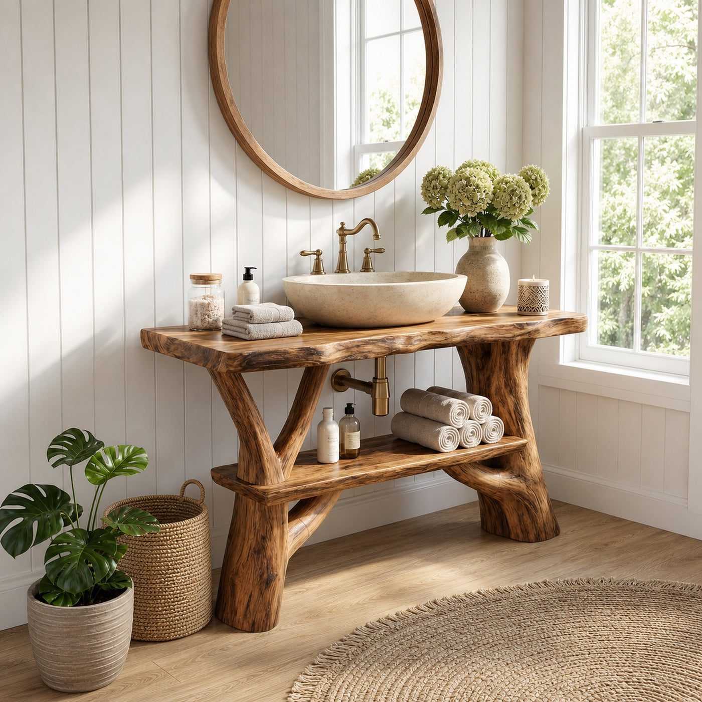 Modern Bathroom Vanity Solid Wood Live Edge For Minimal Bathroom - product view 2